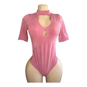 #843 SOHO Girls Size M/L  Pink High-Neck Cutout Bodysuit